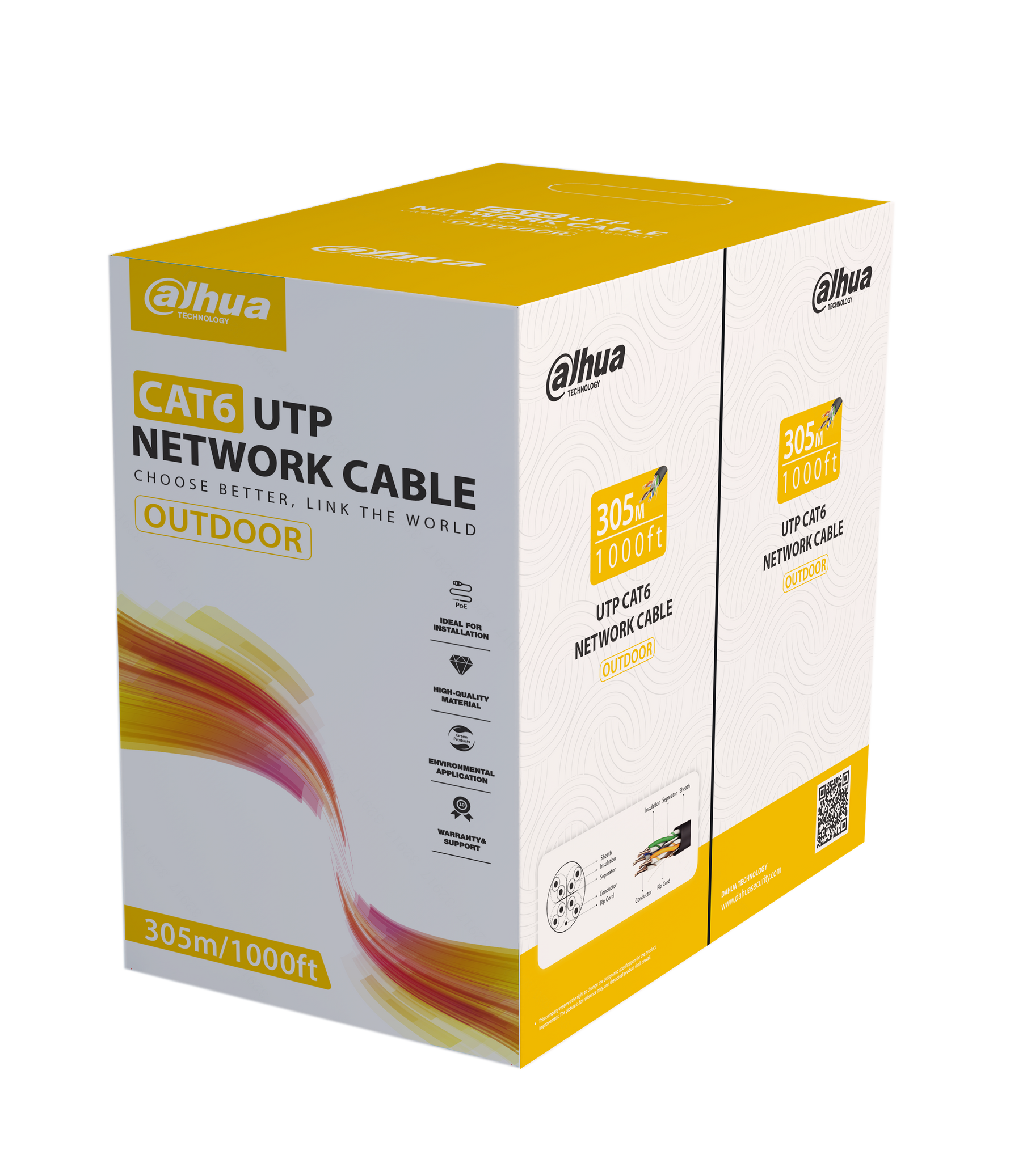 DAHUA PFM920-6UN Cable de red UTP CAT6 para exteriores 305m Negro OFC PE